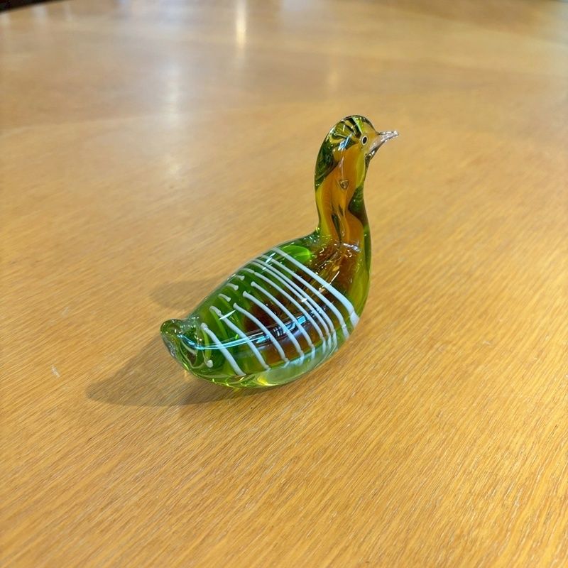 マルティグラス ガラス 鳥 ペアセット グリーン アンバー 置物