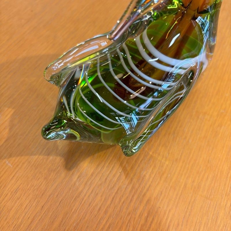 マルティグラス ガラス 鳥 ペアセット グリーン アンバー 置物