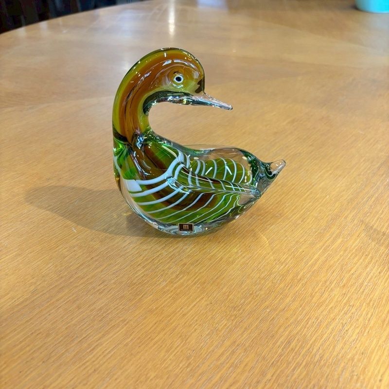 マルティグラス ガラス 鳥 ペアセット グリーン アンバー 置物