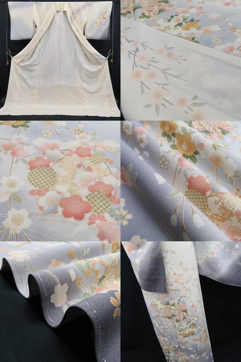 ❁tomihisa❁新品 金駒刺繍 着物 正絹 仕付け糸付 トールサイズ”淡色に