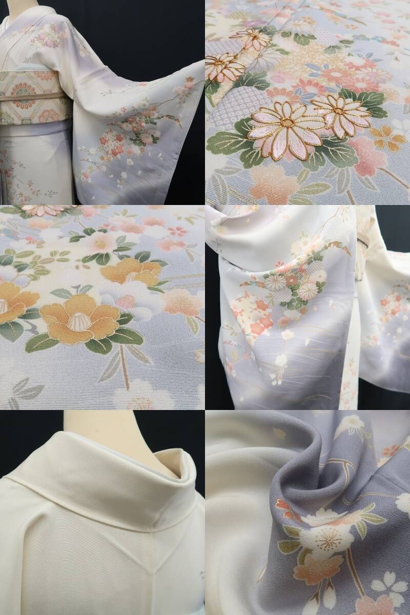 ❁tomihisa❁新品 金駒刺繍 着物 正絹 仕付け糸付 トールサイズ”淡色に