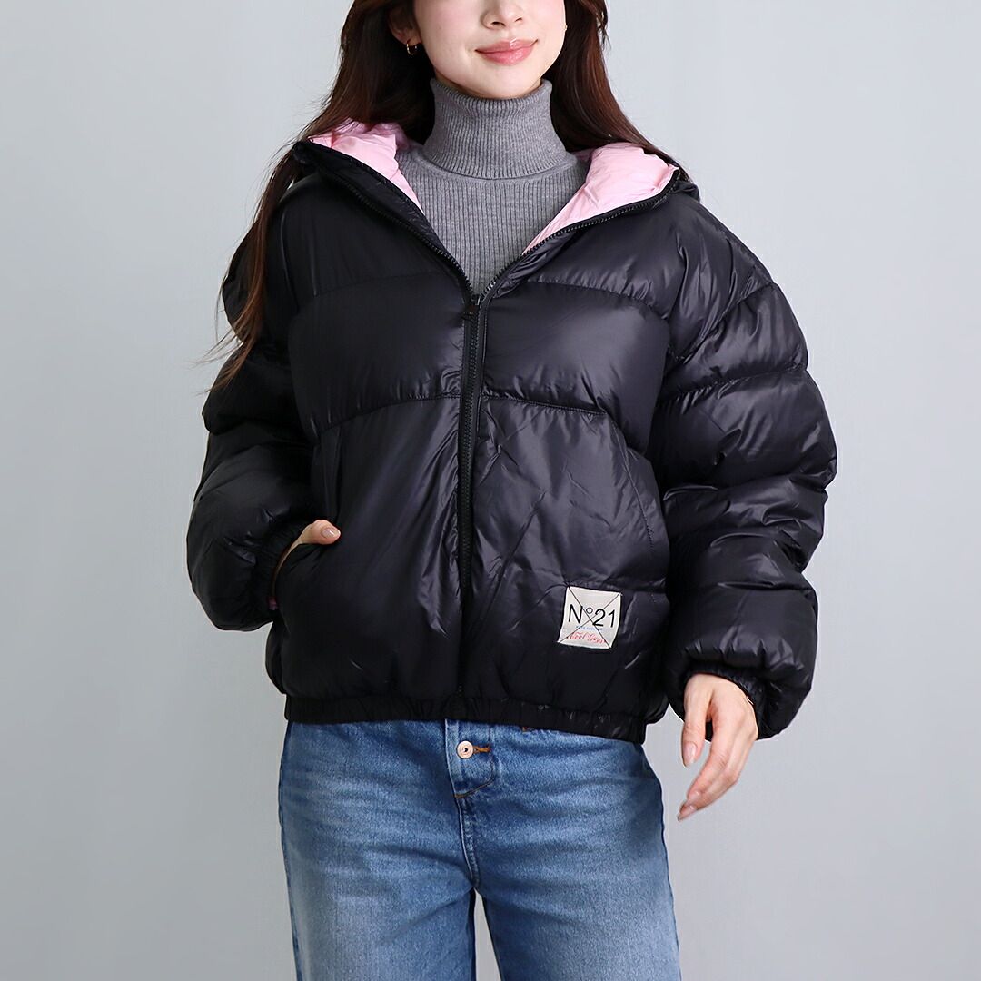 ヌメロヴェントゥーノ N°21 キッズ レディース中綿ブルゾン バイカージャケット N21975N0002 ブラック お取り寄せ