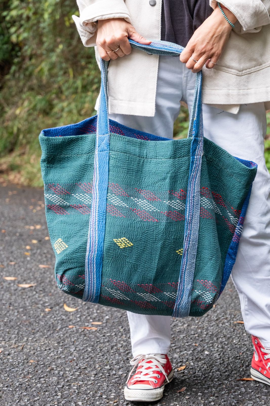 世界にひとつ ビンテージカンタのトートバッグ カンタ カンタ刺繍 刺し子 バッグ トートバッグ おけいこバッグ ショ