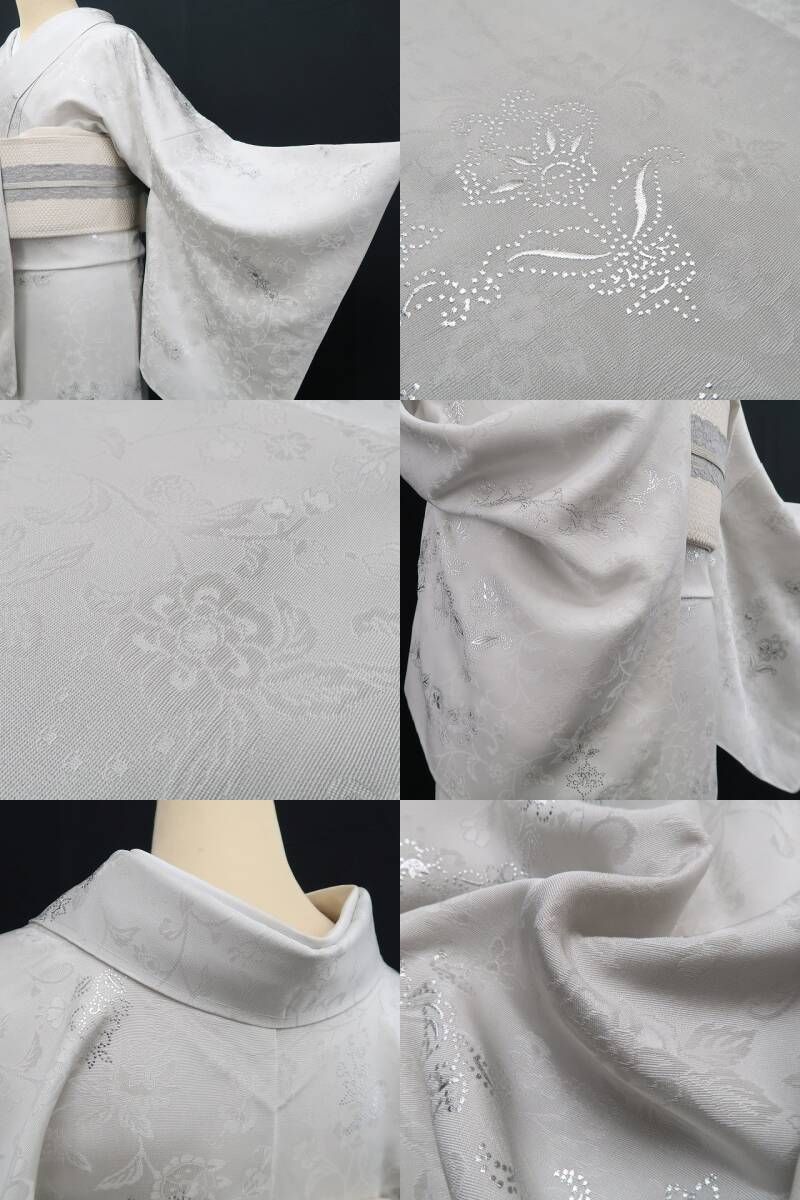 新品 岡重 お仕立て上がり品 銀彩友禅 唐花 着物 仕付け糸付 小紋 6917 新品 岡重 お仕立て上がり品 銀彩友禅 唐花 着物 仕付け糸付 小紋 6917