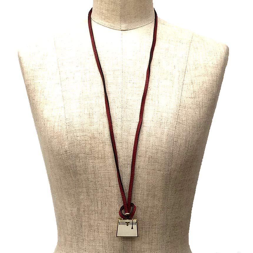 HERMES エルメス ラニエール 革紐 レザー ネックレス レッド 赤