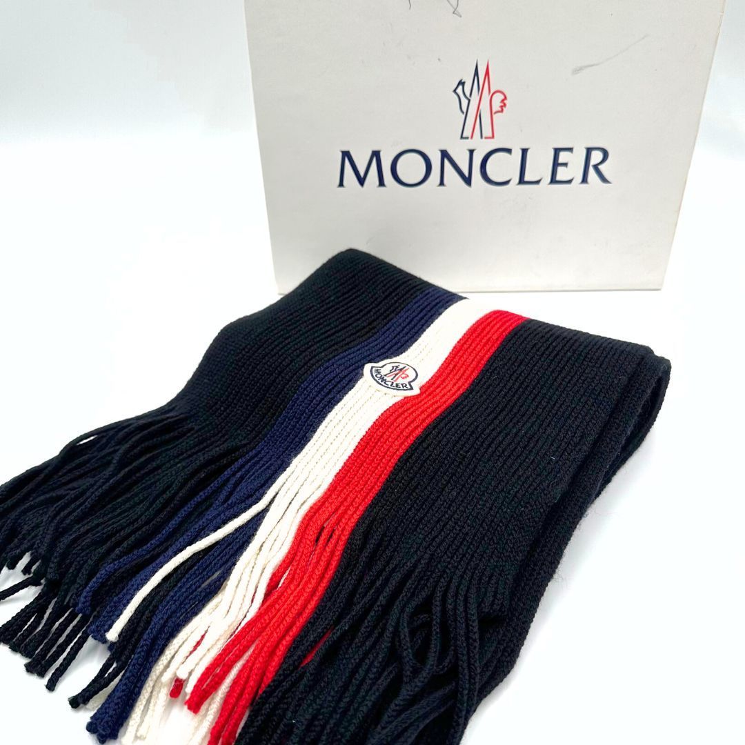 美品】Moncler ロゴ ウール ストライプ マフラー ストール - メルカリ