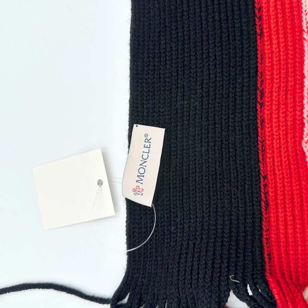 MONCLER ストライプマフラー 美品】Moncler ロゴ ウール ストライプ マフラー ストール - メルカリ