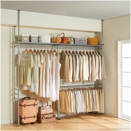 アウトレット 突っ張り ラック ウォークイン クローゼット ハンガーラック 伸縮式 ハンガー 奥行３０cm ホワイト スーパーワイド ロータイプ つっぱり ツッパリ 収納 棚 クローゼット収納ラック ワードローブ 吊り下げ収納 北欧