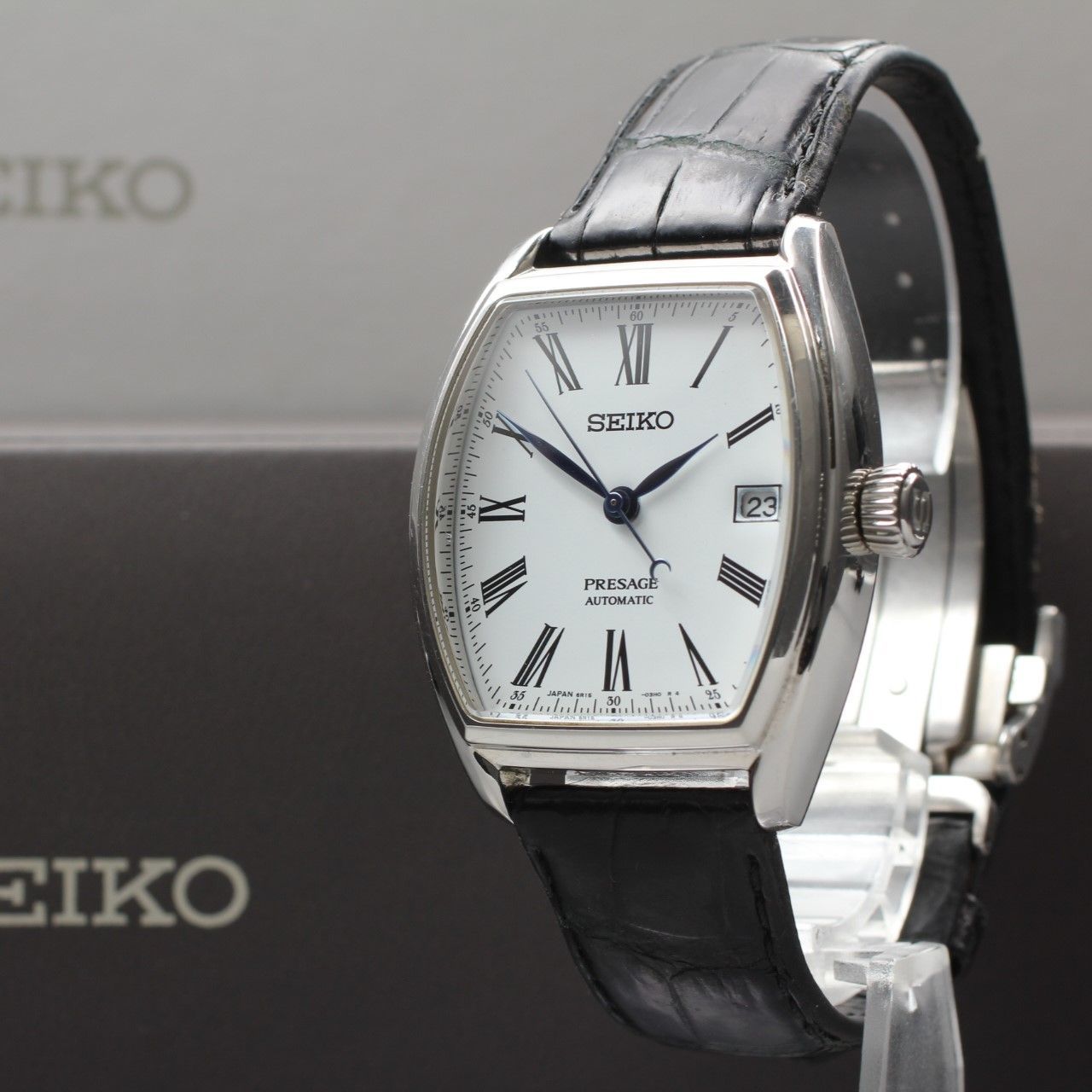 SEIKO プレサージュ 6R15-03T0 メンズ腕時計 自動巻 白文字盤 SS×レザー 品