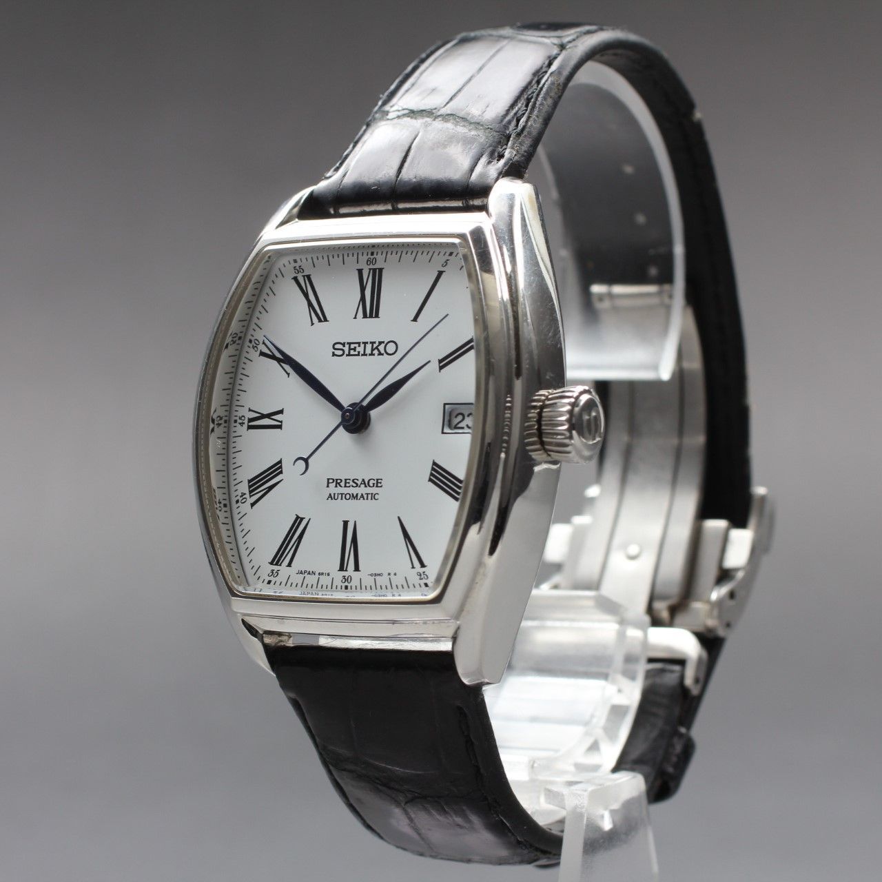 SEIKO プレサージュ 6 R 15 03 T 0 メンズ腕時計 自動巻 白文字盤 SS レザー 品