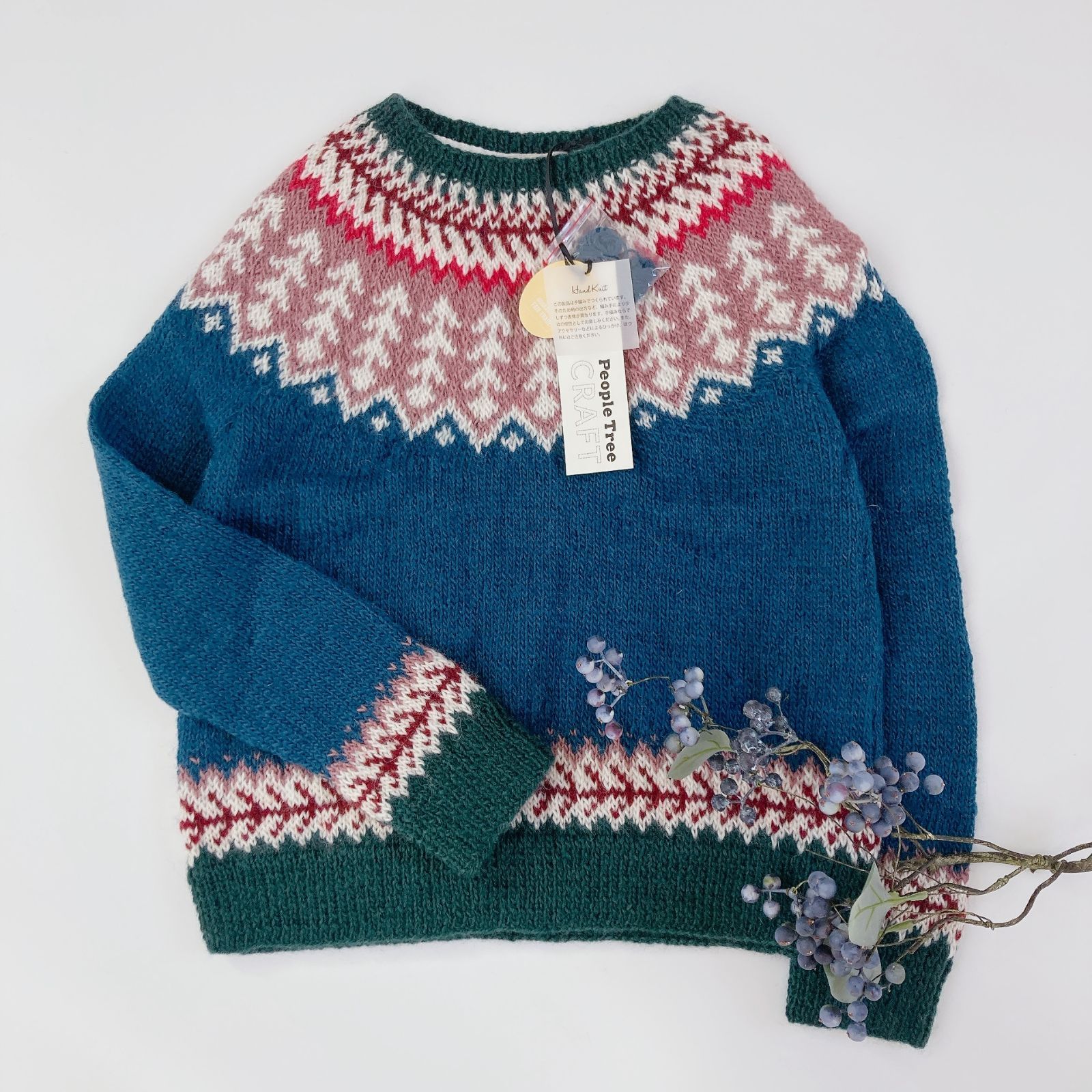 【美品】ピープルツリー　フェアアイル柄ハンドニット 手編みフェアアイルプルオーバー