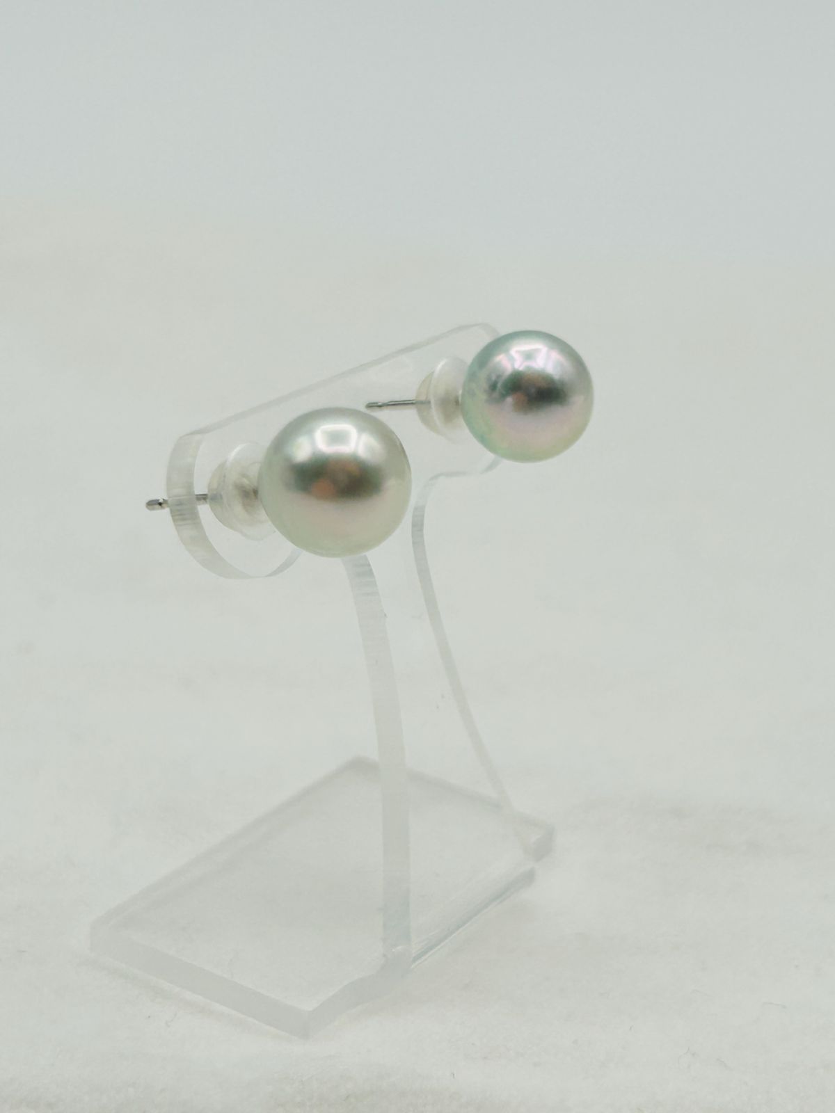 アコヤ 真珠 パール K14WG オーロラ ブルーロゼ ピアス 8.5mm Blue