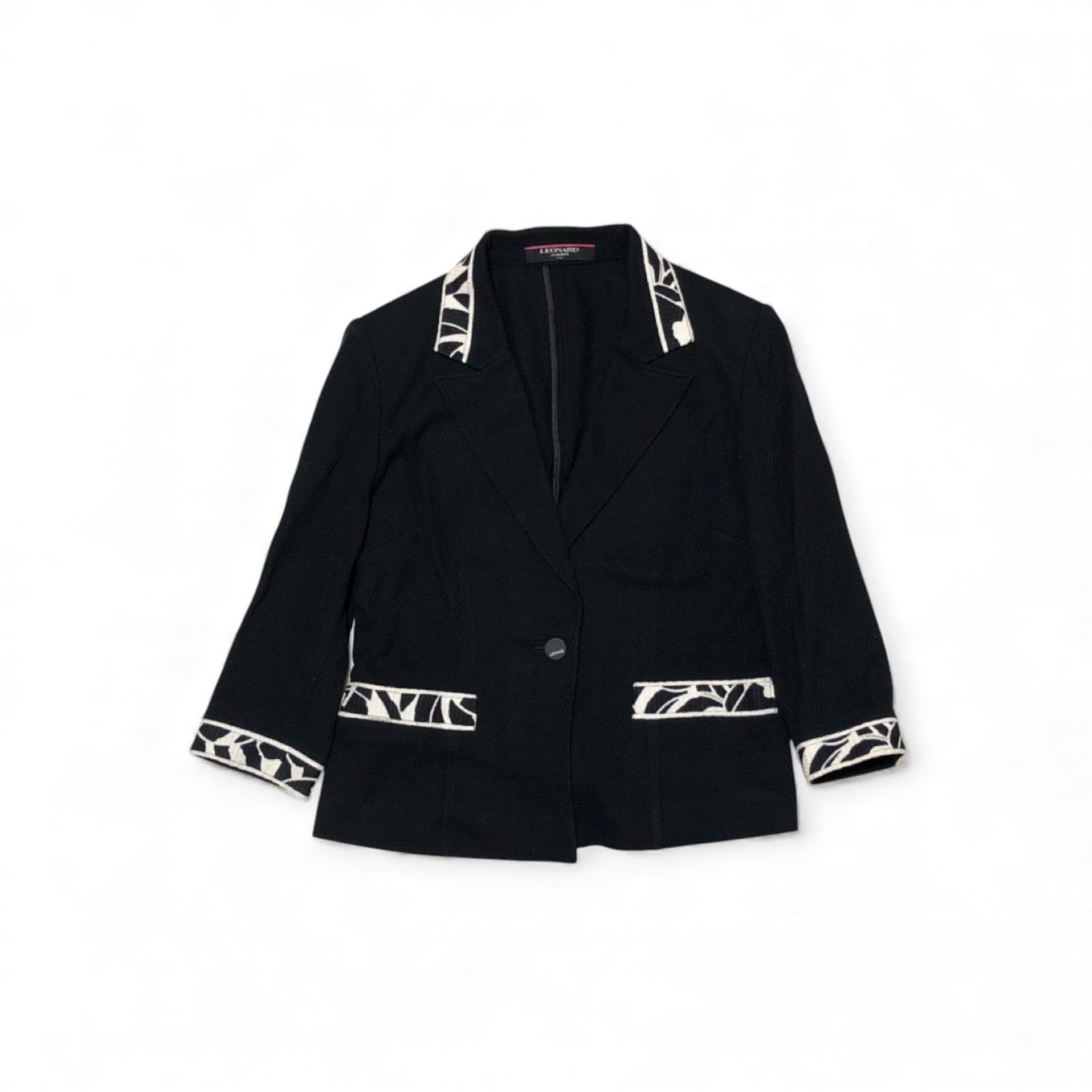 LEONARD レオナール セットアップ スカート ジャケット テーラードジャケット ブラック 総柄 サイズ9AR コットン 1B 美シルエット