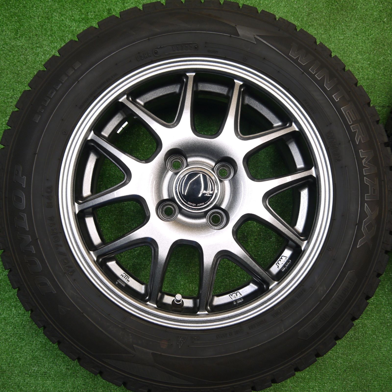  バリ溝 22年 キレイ 9 5分 スタッドレス 175 70 R 14 ダンロップ ウインターマックス WM 02 ZACK JP 205 MONZA ザック 14インチ PCD 100 4 H ス 14インチ タイヤ ホイールセット