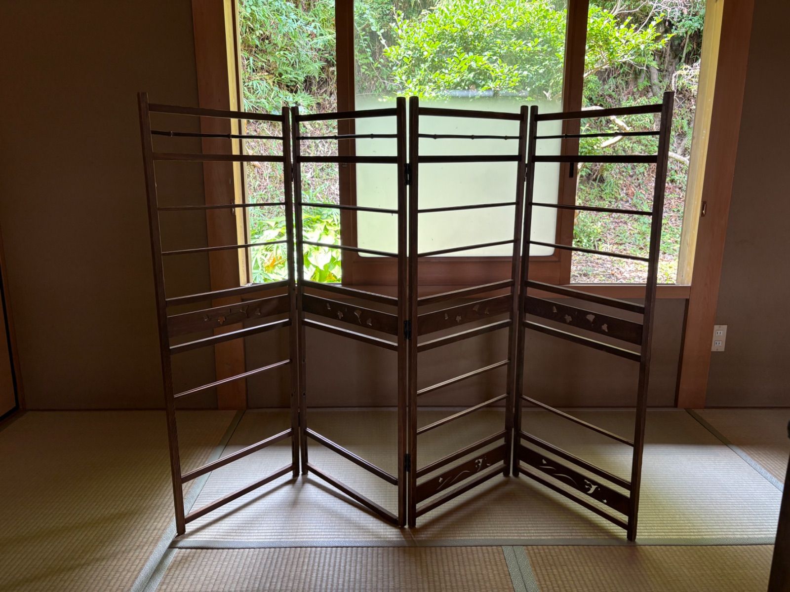 ◇旧家からの古い木製衝立◇折りたたみ 4枚 レトロ パーテーション