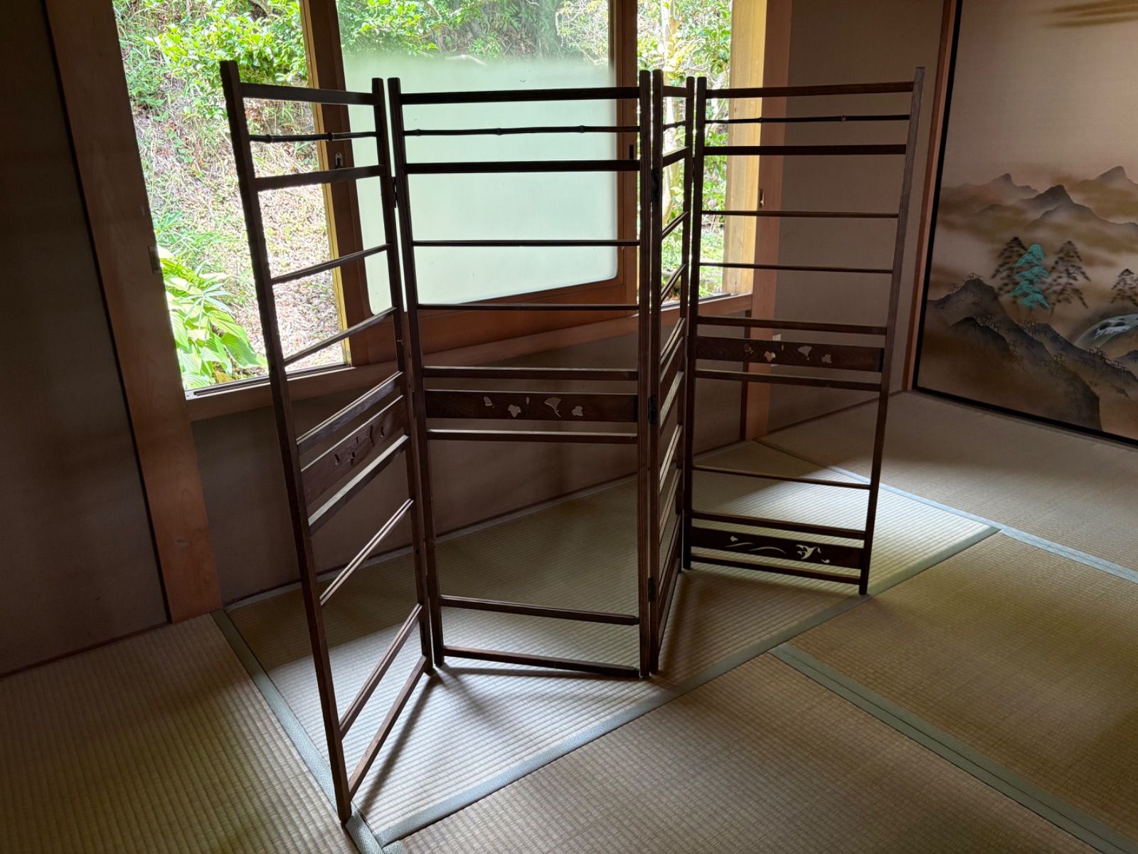 注文 ◇旧家からの古い木製衝立◇折りたたみ 4枚 レトロ