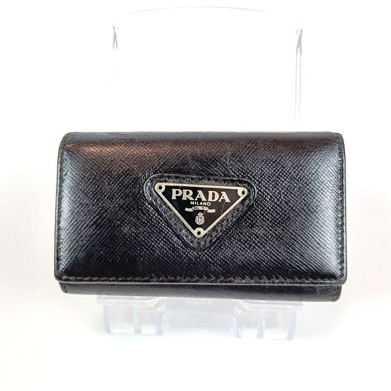 PRADA プラダ 6連キーケース レザー ブラック 黒 三角ロゴプレート 金具シルバー サフィアーノ ブランド