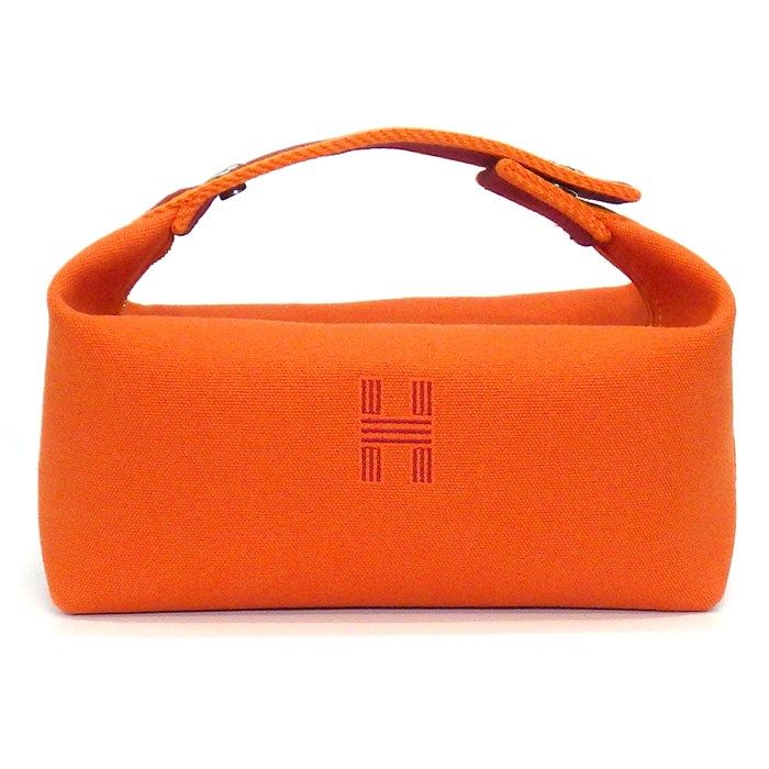 エルメス HERMES バス用ポーチ ハンドバッグ ブリッド ア ブラック PM オランジュ フー コットン シルバー金具