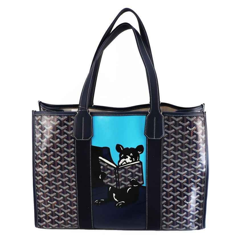 GOYARD ゴヤール ヴィレットMM フレンチブルドッグ ネイビー PVCコーティングキャンバス トートバッグ ショルダーバッグ