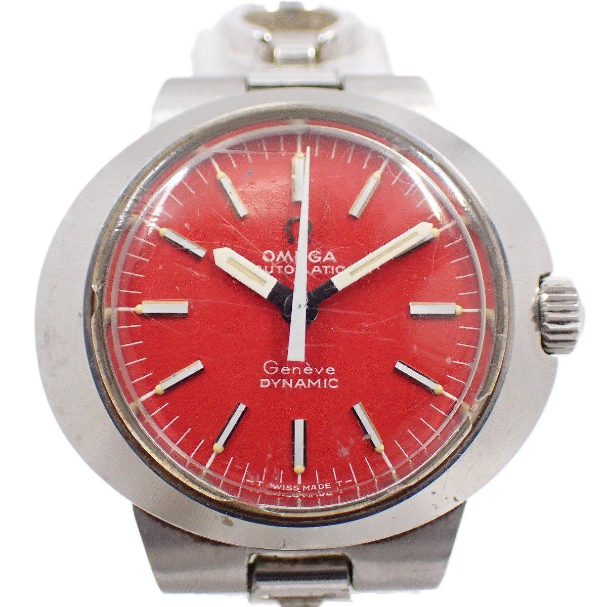 オメガ ジュネーブ ダイナミック 自動巻き レディース 腕時計 赤文字盤