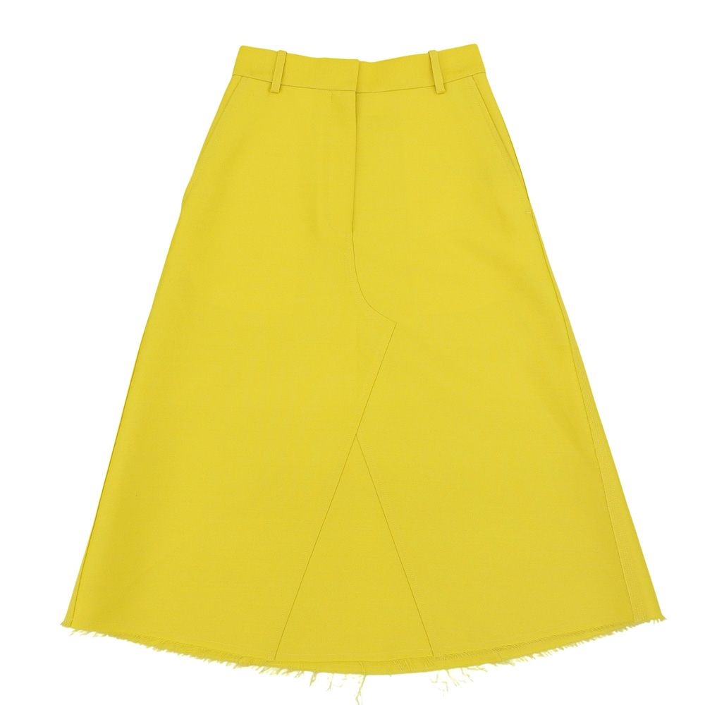 超 ロエベ LOEWE 現行タグ S359Y08X05 シルク ウール Aラインフ マキシスカート 32 XS 内周64cm イエロー レディース 旅