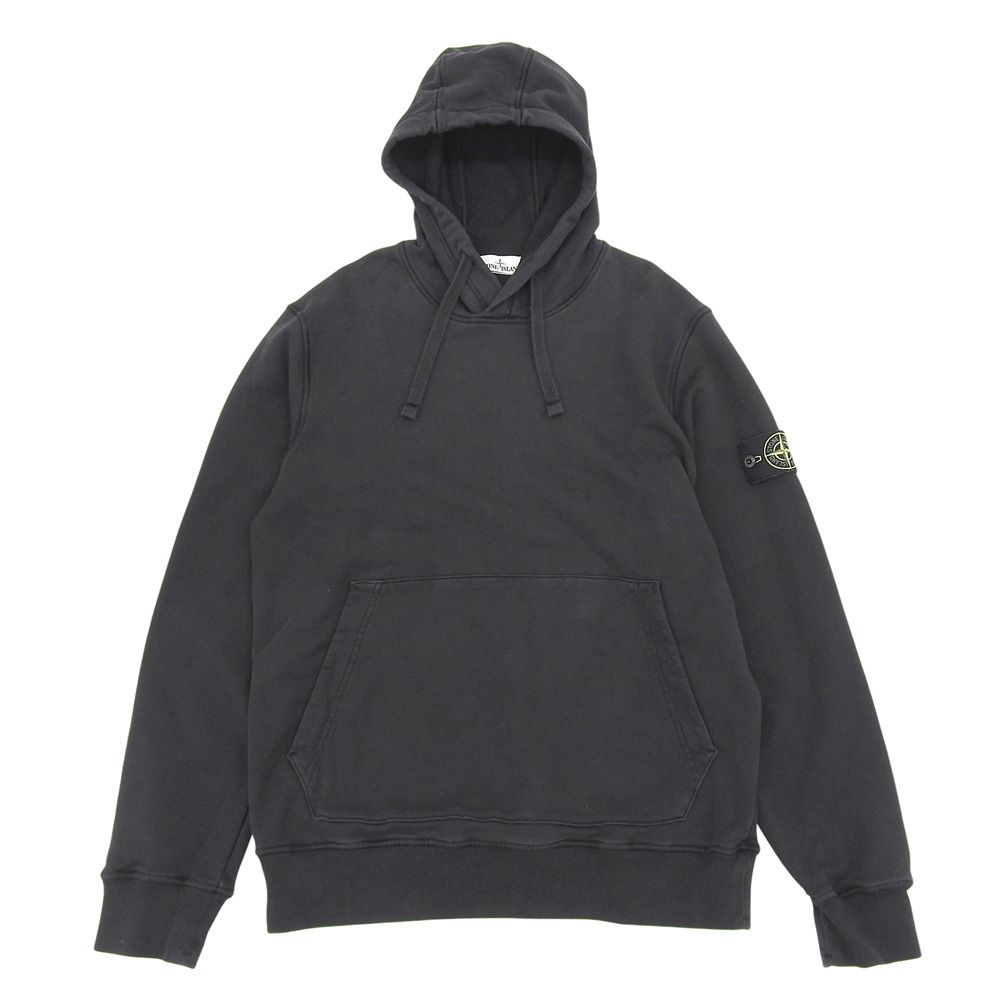 超 ストーンアイランド STONE ISLAND 商品 741564151 ロゴパッチ スウェット フーディー パーカー 黒 L メンズ