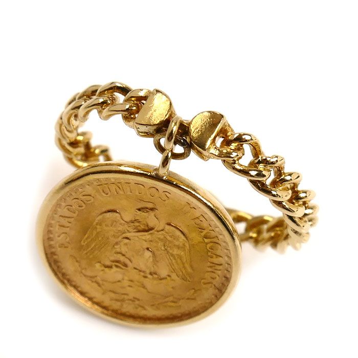 K21.6YG K18YG メキシコ金貨2ペソ リング 指輪 7号 3.4g レディース