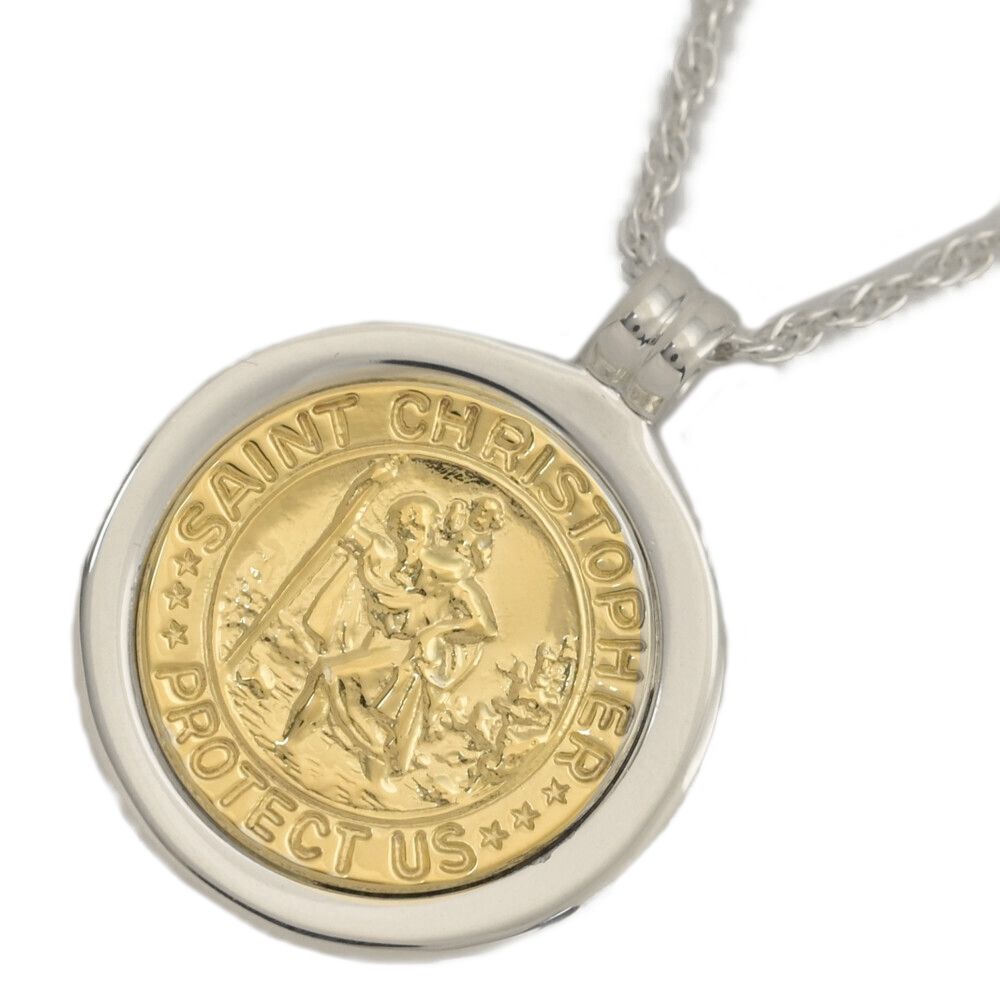 TIFFANY ＆ Co. ティファニー セントクリストファー コイントップ プレーンネックレス･ペンダント Sv925×K18 コンビ-14.5g ♀ S レディース 594652