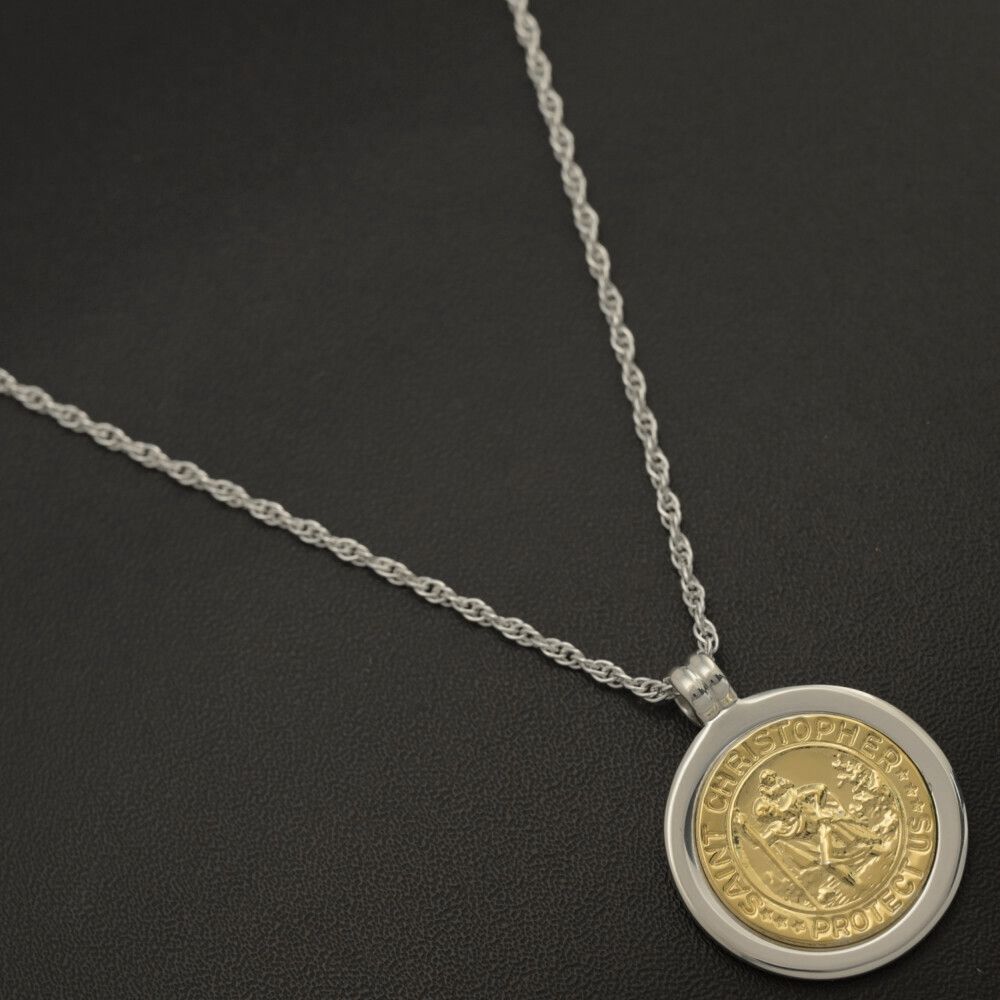 TIFFANY ＆ Co. ティファニー セントクリストファー コイントップ プレーンネックレス･ペンダント Sv 925×K 18 コンビ-14.5 g ♀ S レディース 594652