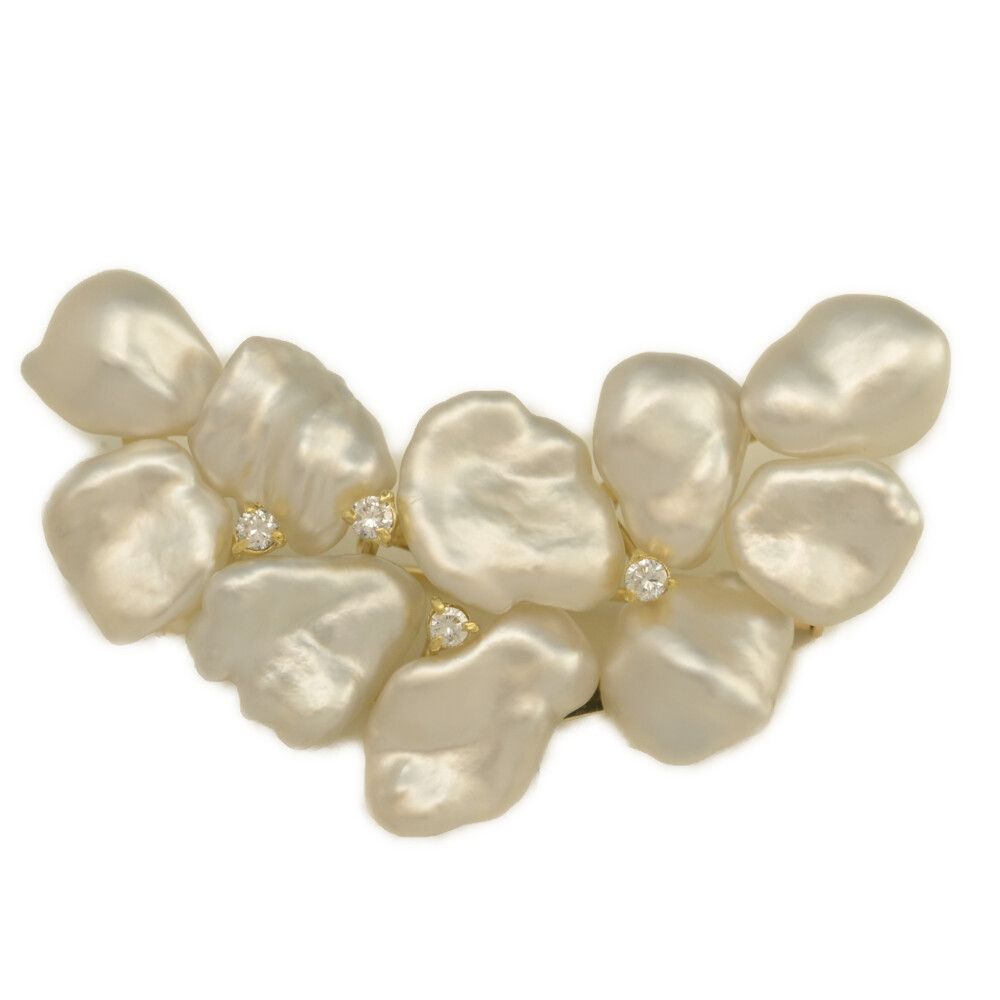 ケシ珠 リーフモチーフ 10P･アコヤ真珠 Japan Pearl 真珠 パール リーフ･ダイヤモンドブローチ･ピンタック K18YG-12.6g ♀ S レディース 595182