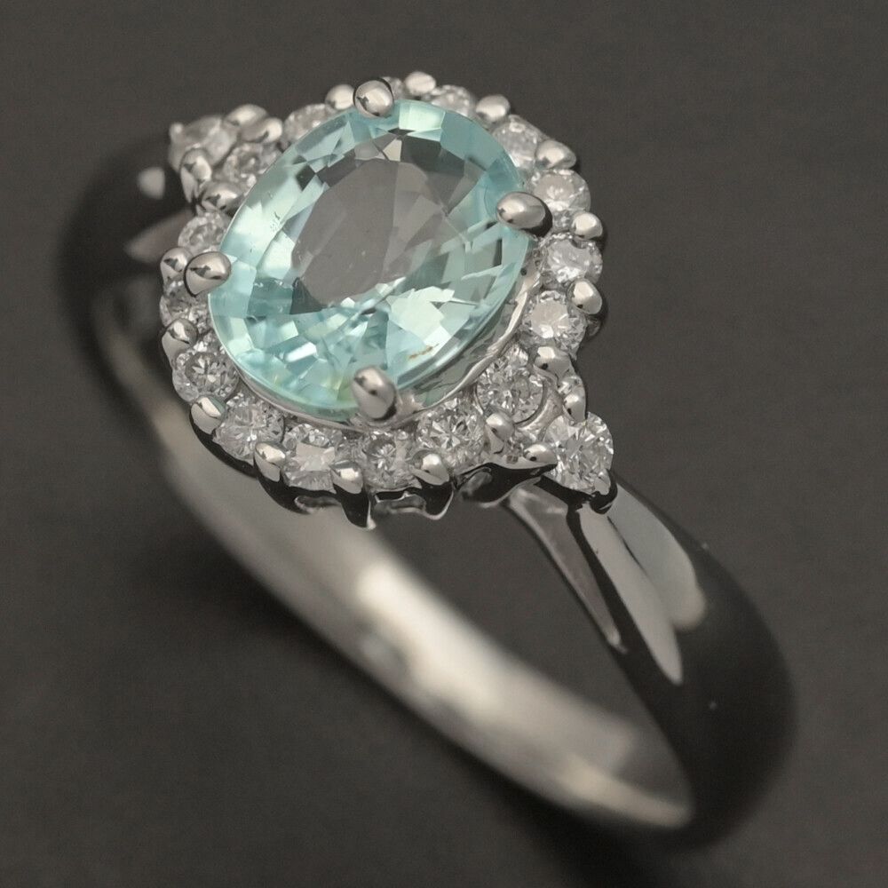 PT 0.7 ct FD 0.18 取り巻きセッティング 1 P･パライバトルマリン･ダイヤモンドリング･指輪 900-4.9 g 9号 49 透明青緑色 ♀ N レディース 591712