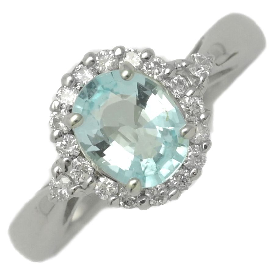 PT 0.7 ct FD 0.18 取り巻きセッティング 1 P･パライバトルマリン･ダイヤモンドリング･指輪 900-4.9 g 9号 49 透明青緑色 ♀ N レディース 591712