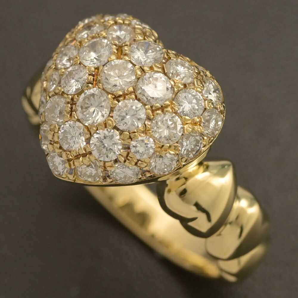 1.09 ct ハートモチーフ パヴェ ダイヤモンド リング･指輪 K 18 YG 750-6.0 g 13号 53 イエローゴールド プレゼント 記念日 ♀ S レディース 594988