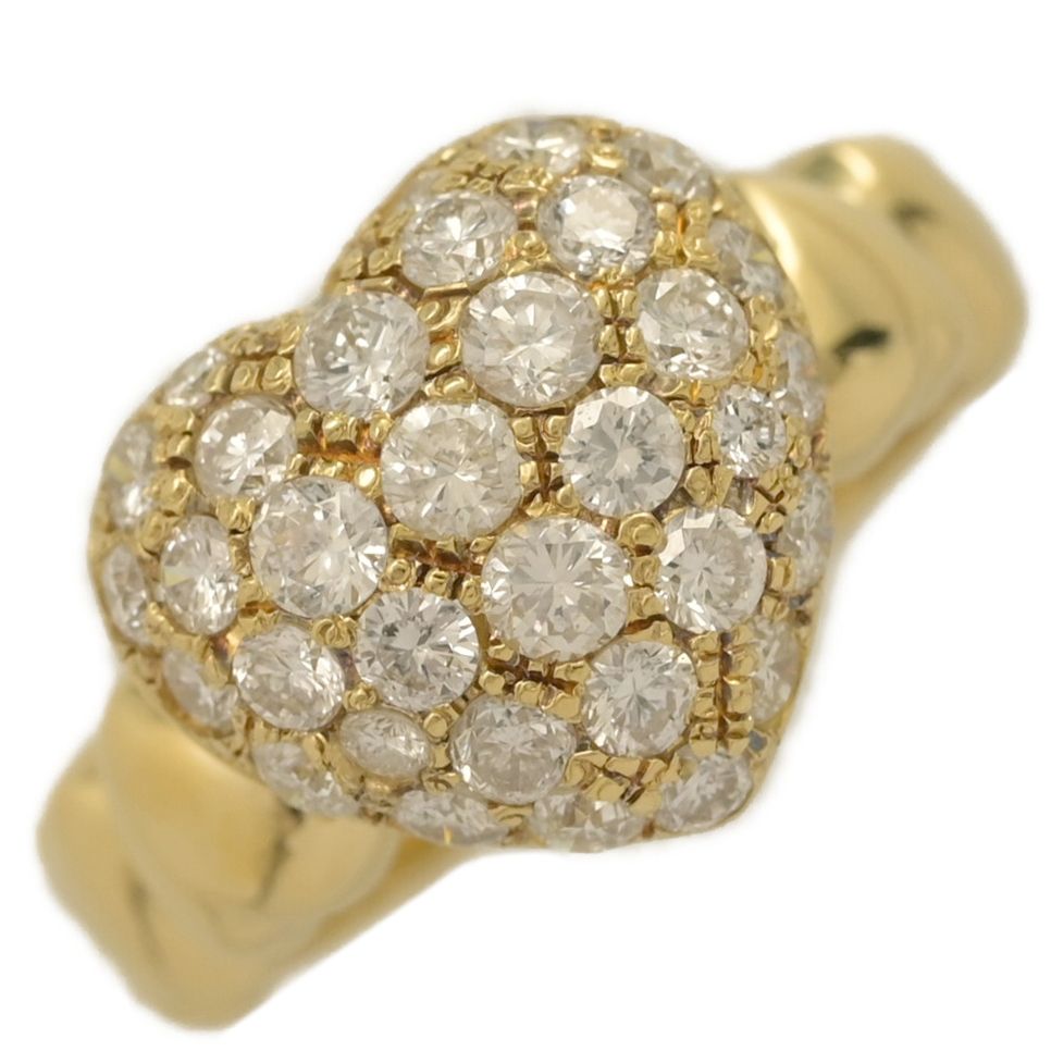 1.09ct ハートモチーフ パヴェ ダイヤモンド リング・指輪 K18YG 750-6.0g 13号 53 イエローゴールド プレゼント 記念日 ♀ S レディース 594988