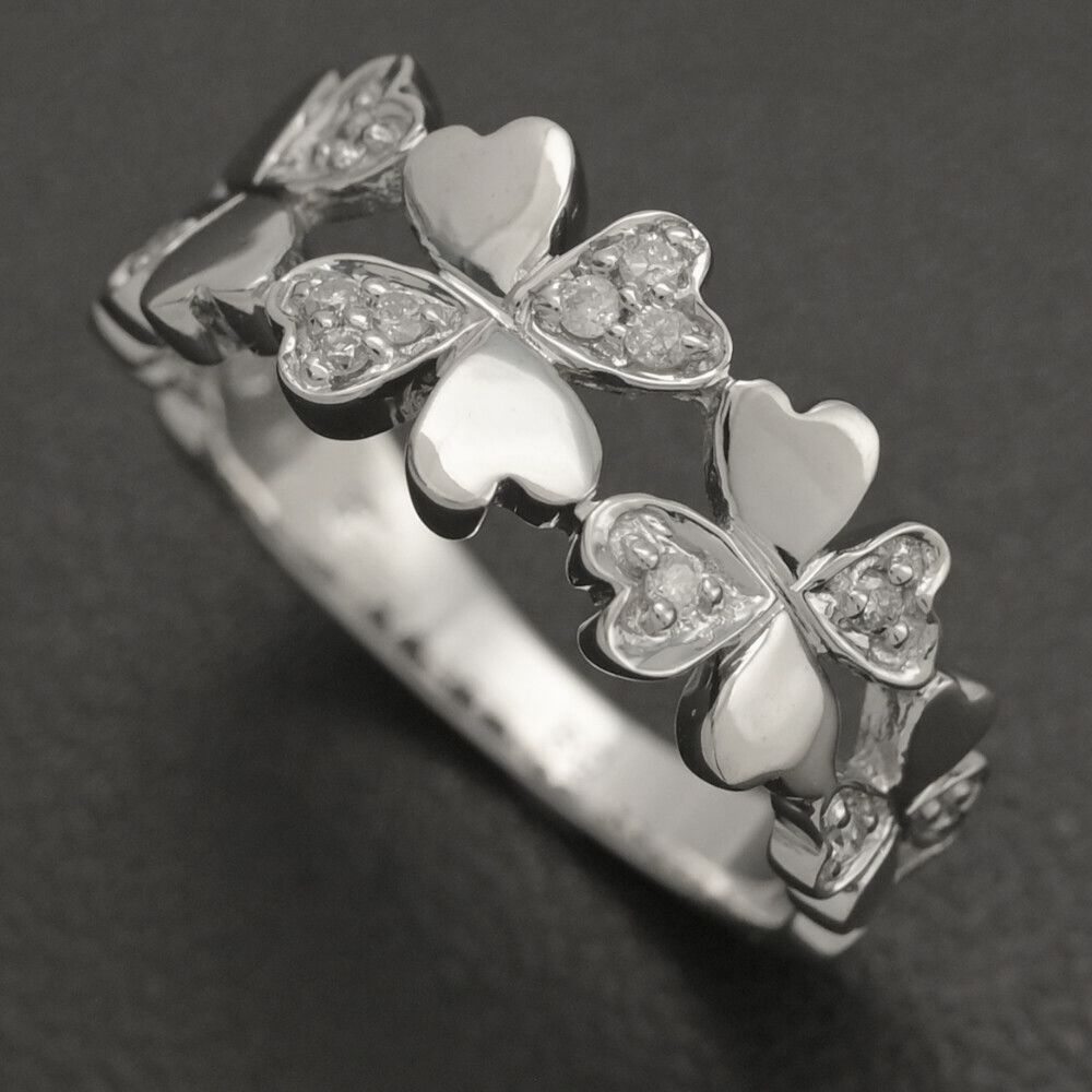 0.09 ct FOLLI FOLLIE フォリフォリ 四葉のクローバー ダイヤモンド リング･指輪 K 18 WG 750-3.6 g 10号 50 ホワイトゴールド ♀ S レディース 594852