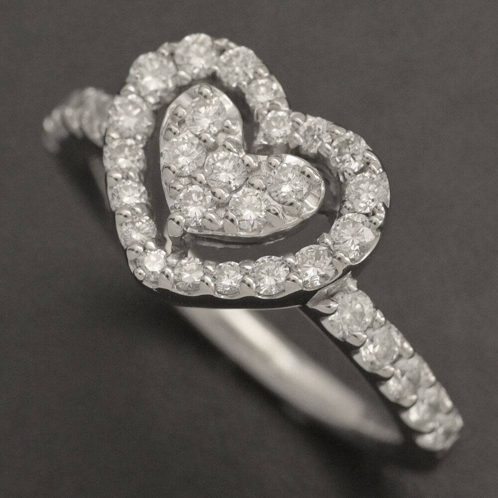 0.45 ct Ponte Vecchio ポンテヴェキオ ハートモチーフ･ハーフエタニティ･ダイヤモンド リング･指輪 K 18 WG 750-4.2 g 7号 47 ♀ S レディース 594851