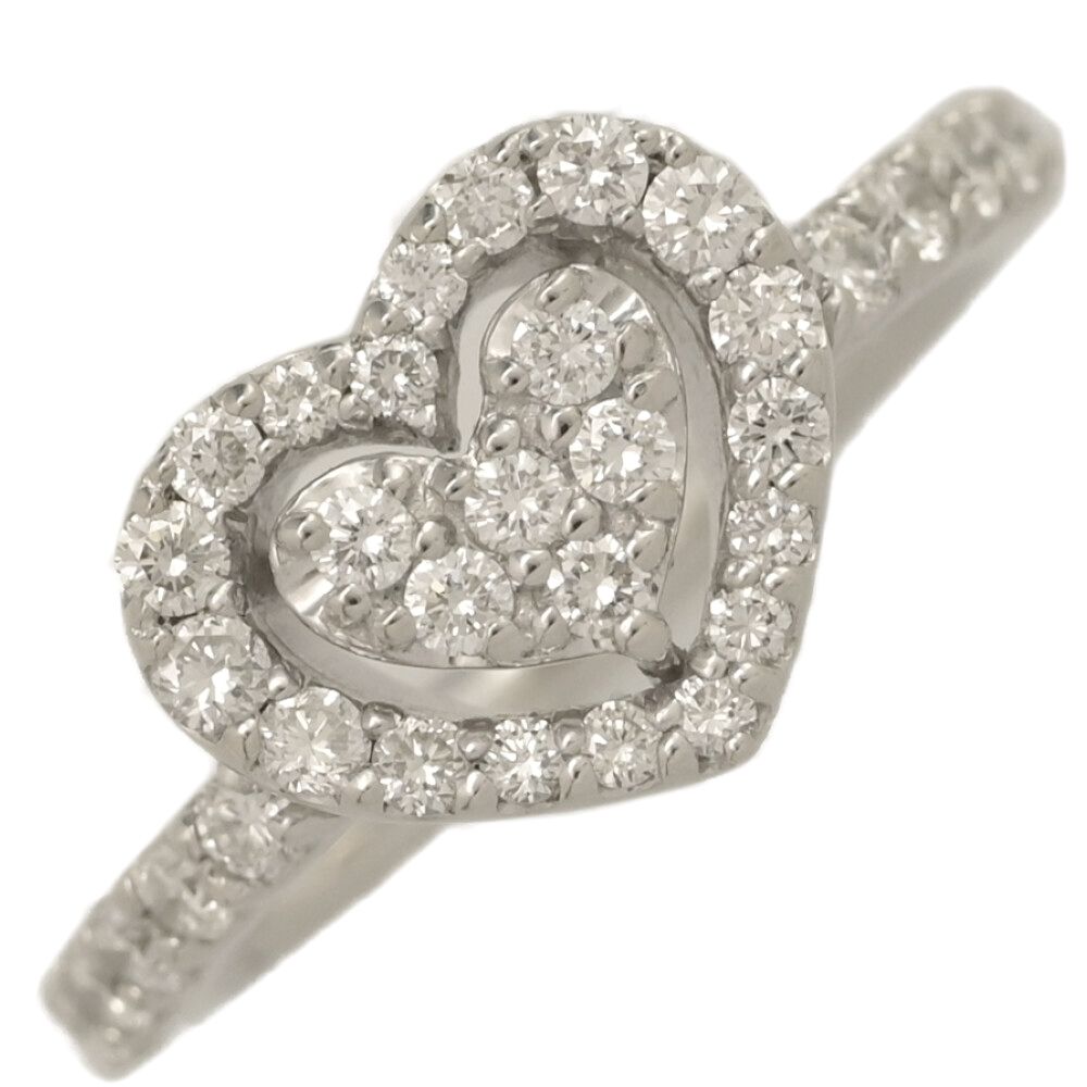 0.45ct Ponte Vecchio ポンテヴェキオ ハートモチーフ・ハーフエタニティ・ダイヤモンド リング・指輪 K18WG 750-4.2g 7号 47 ♀ S レディース 594851