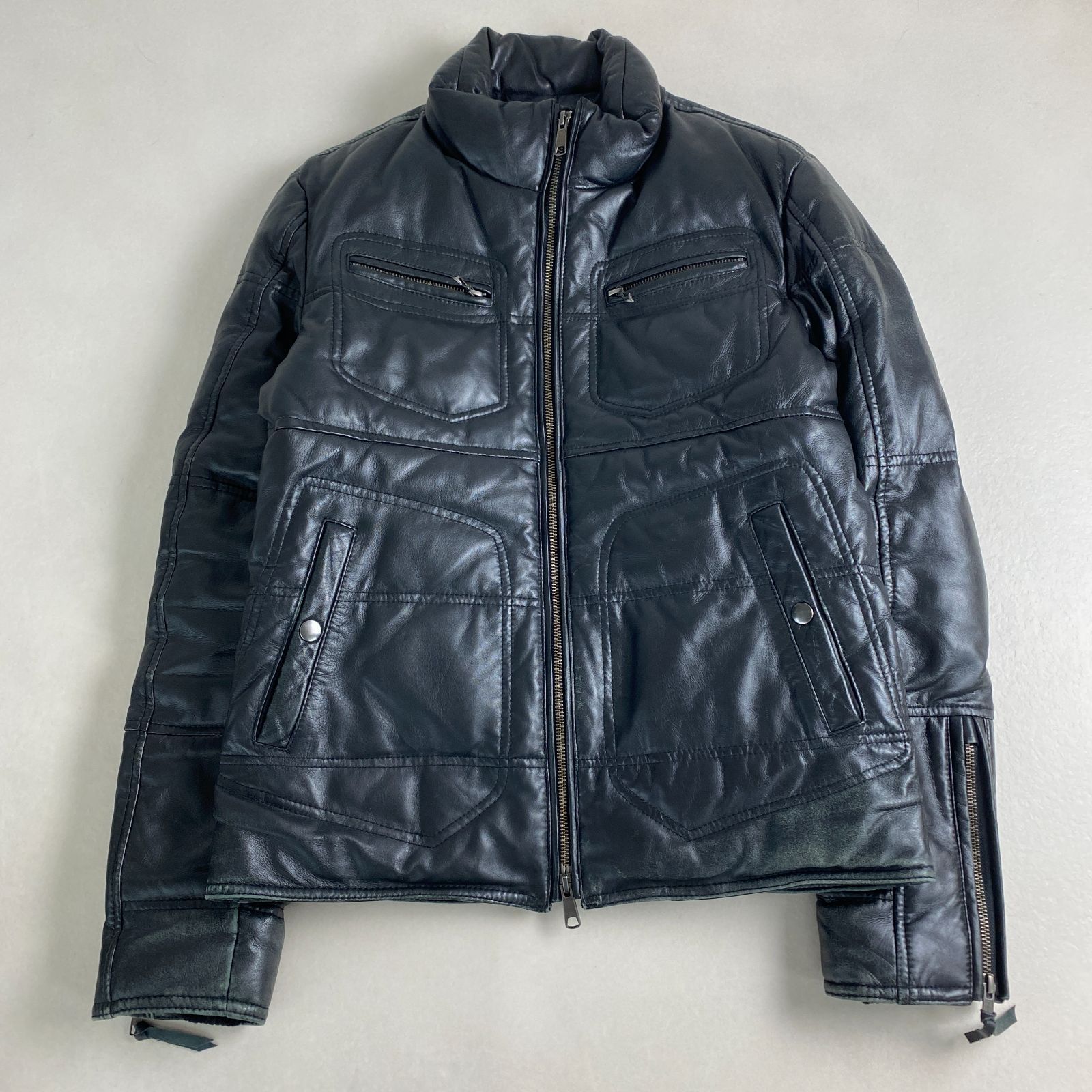 セットアップ 本革 ダウンジャケット パンツ レザージャケット 中綿入り ブラック