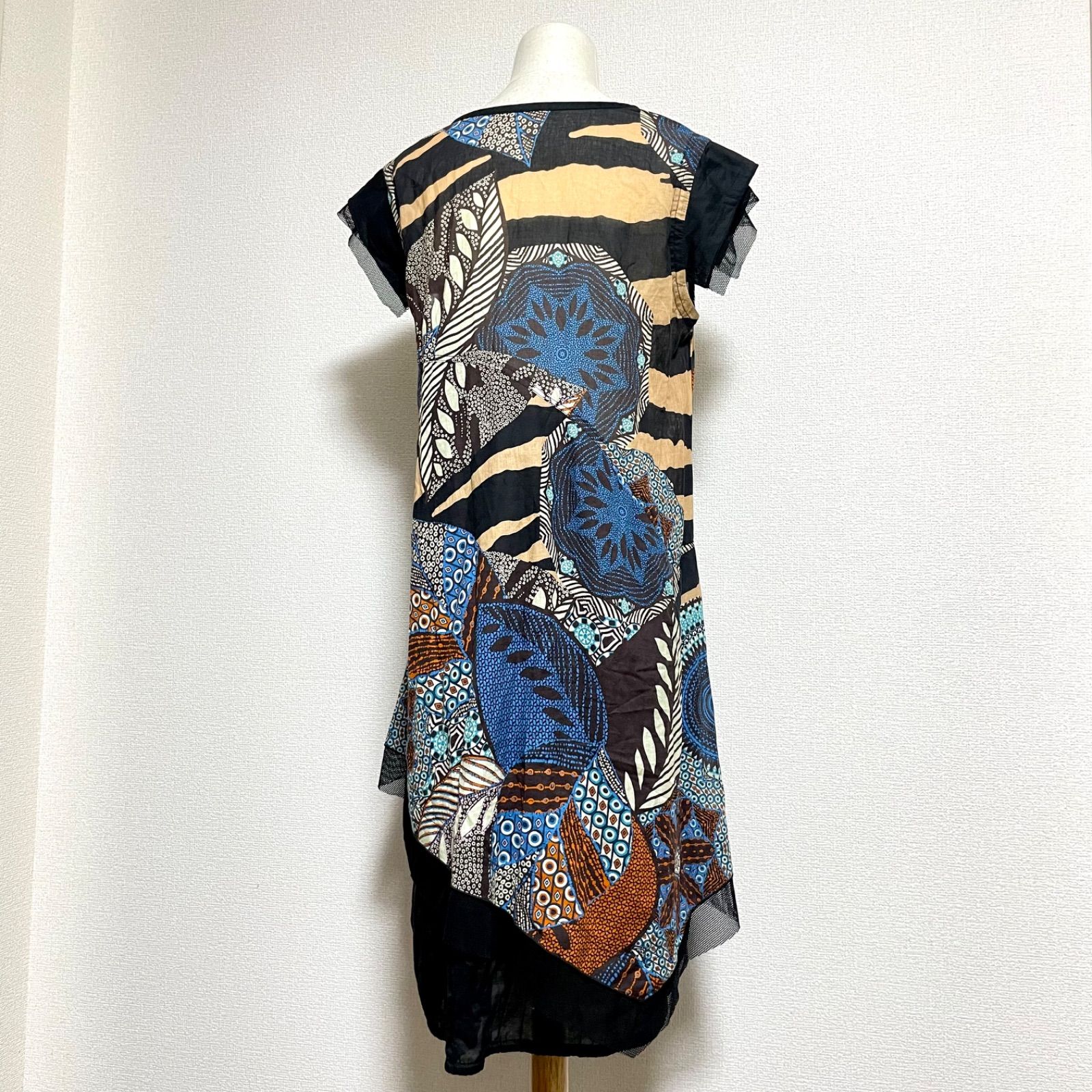 EIKO KONDO エイココンドウ コクーンシルエット チュニックワンピース 総柄 メッシュ パッチワーク エターナリーブレイズ