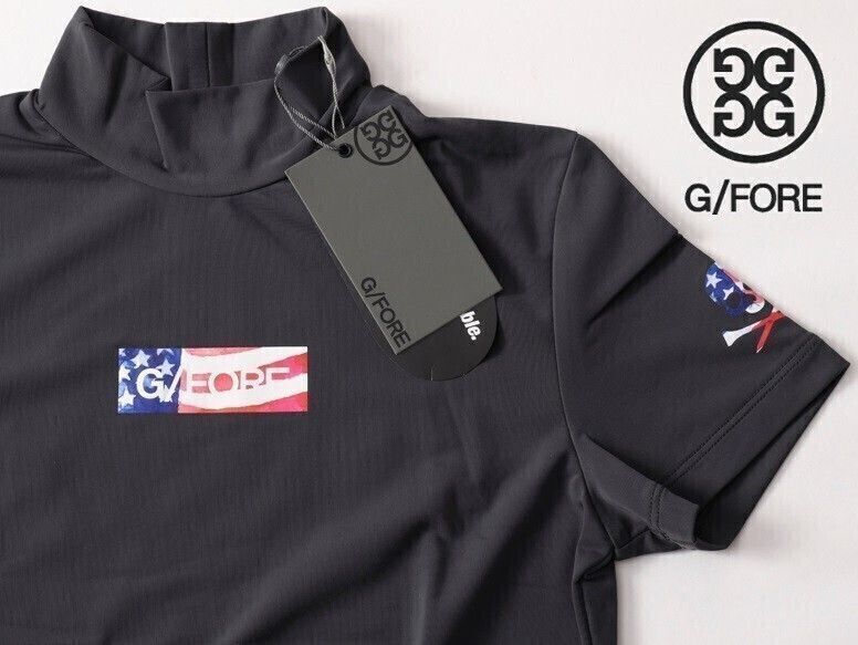 正規 G FORE ジーフォア レディースアメリカンロゴ半袖モックネックシャツ 34 073212067 グレー灰 本物保証 速乾軽量