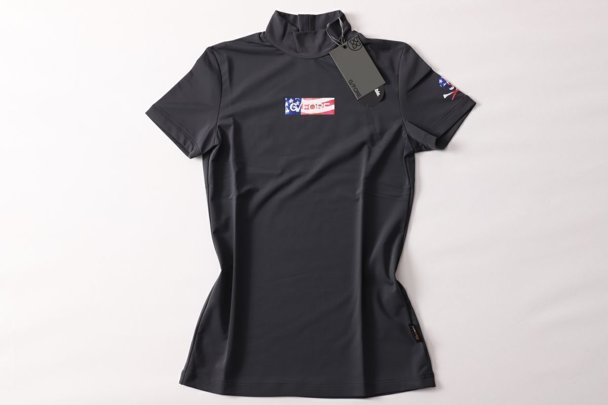 正規 G FORE ジーフォア レディースアメリカンロゴ半袖モックネックシャツ 34 グレー灰 速乾軽量