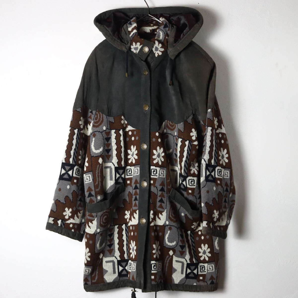 Leather × jacquard jacket 幾何学模様