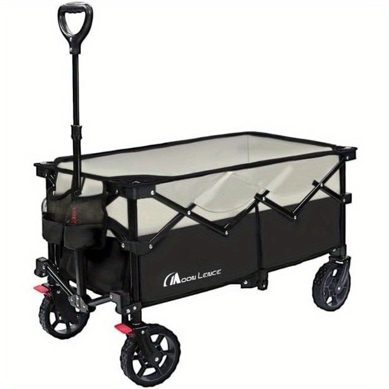 大容量135 L&耐荷重130 kg 折りたたみ式キャリーワゴン ブレーキ付 ムーンレンス アウトドアカート コンパクト収納 キャンプ BBQ 運動会 ピクニックに グレーブラック