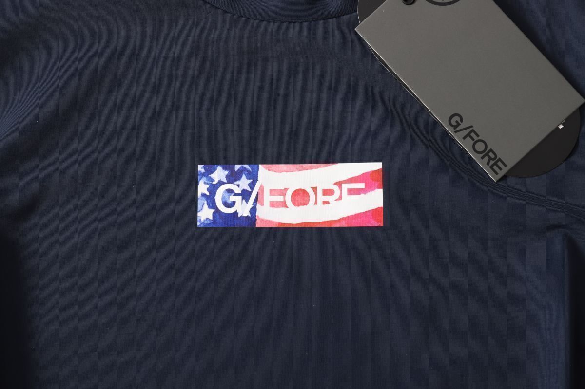  正規 G FORE ジーフォア レディースアメリカンロゴ半袖モックネックシャツ 34 ネイビー紺 速乾軽量 シャツ レディースウェア