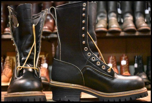 8D DEAD PT91刺繍 98年 レッドウィング 2210 ロガー 黒 ブラッククローム スチールトゥ 編み上げ ブーツ redwing 2218 HOPESMORE FI408