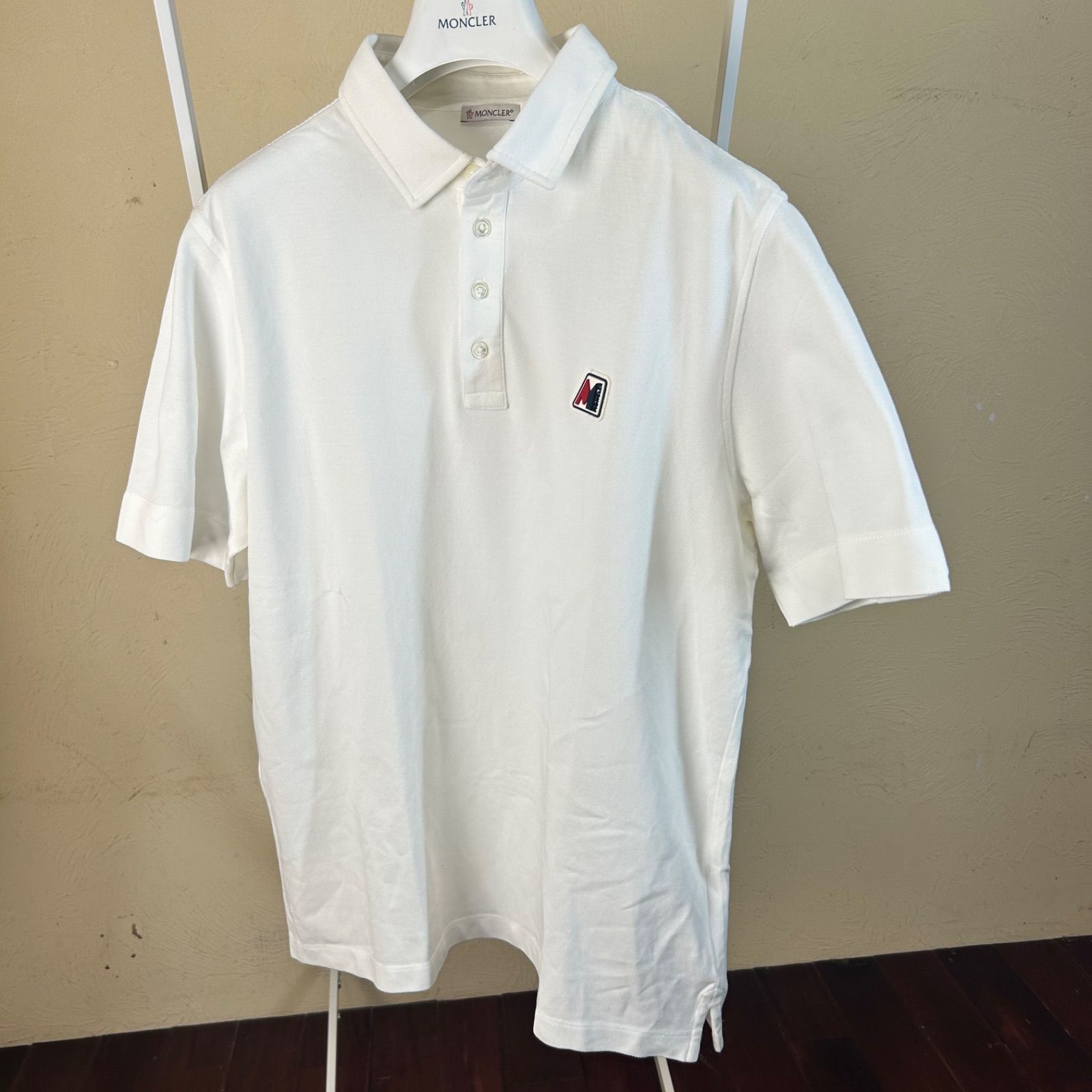 MONCLER モンクレールラバーロゴ半袖ポロシャツ白L