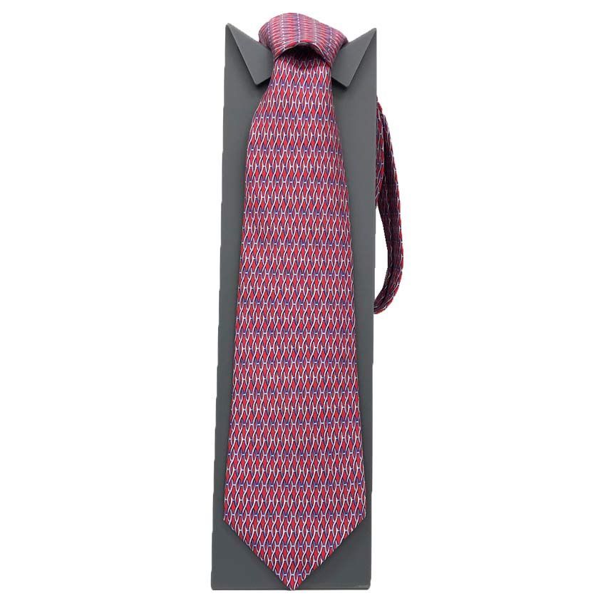 配送 HERMES エルメス ネクタイ 幾何学模様 レッド 新古品 美品 aq12032