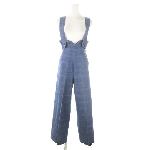 ルルロジェッタ ルールロジェット leur logette サロペット オーバーオール ハイウエスト パンツ ワイド ラメ 麻 リネン混 0 S 青 ブルー AO1 GY30
