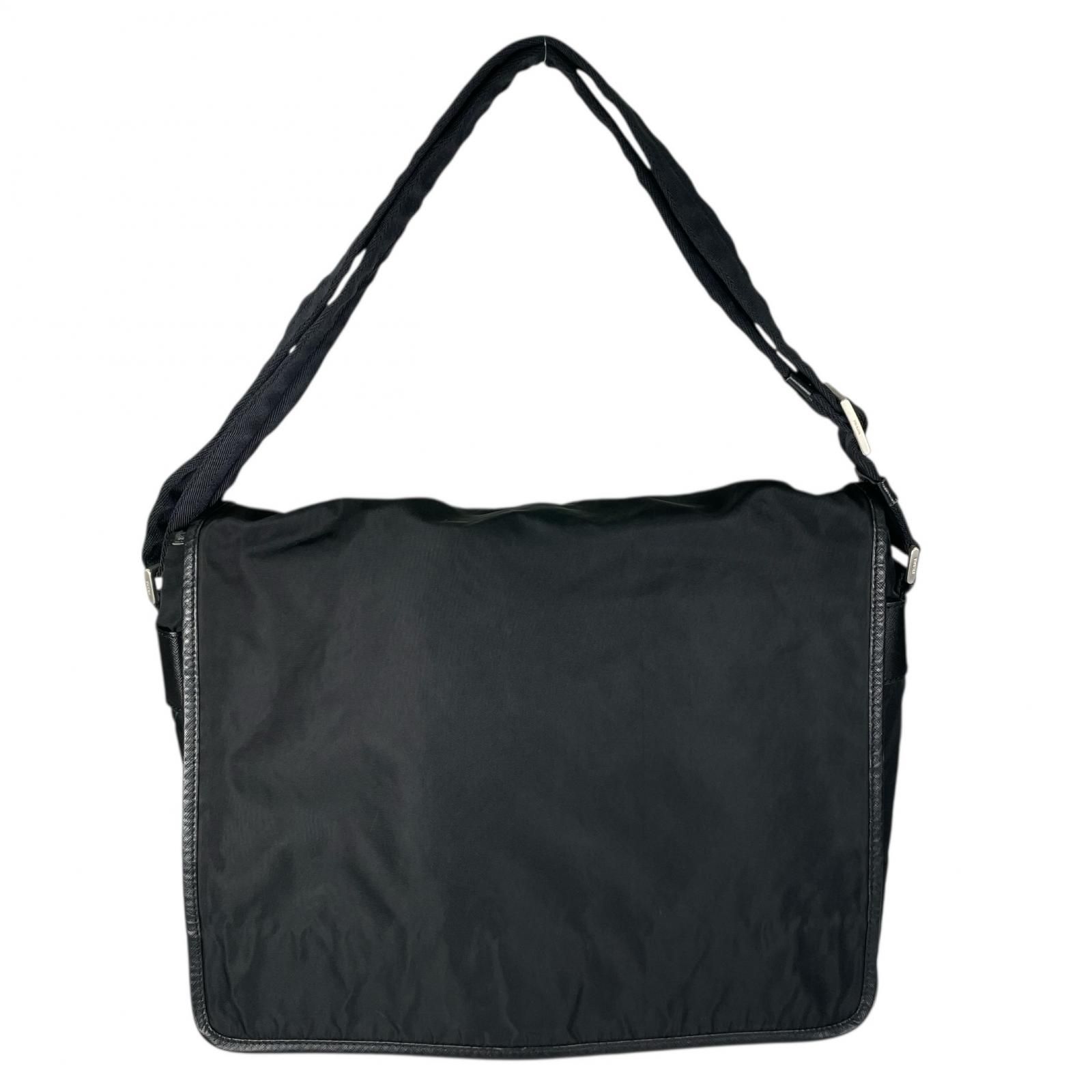 PRADA プラダ V158 三角ロゴプレート ショルダーバッグ ブラック メンズ