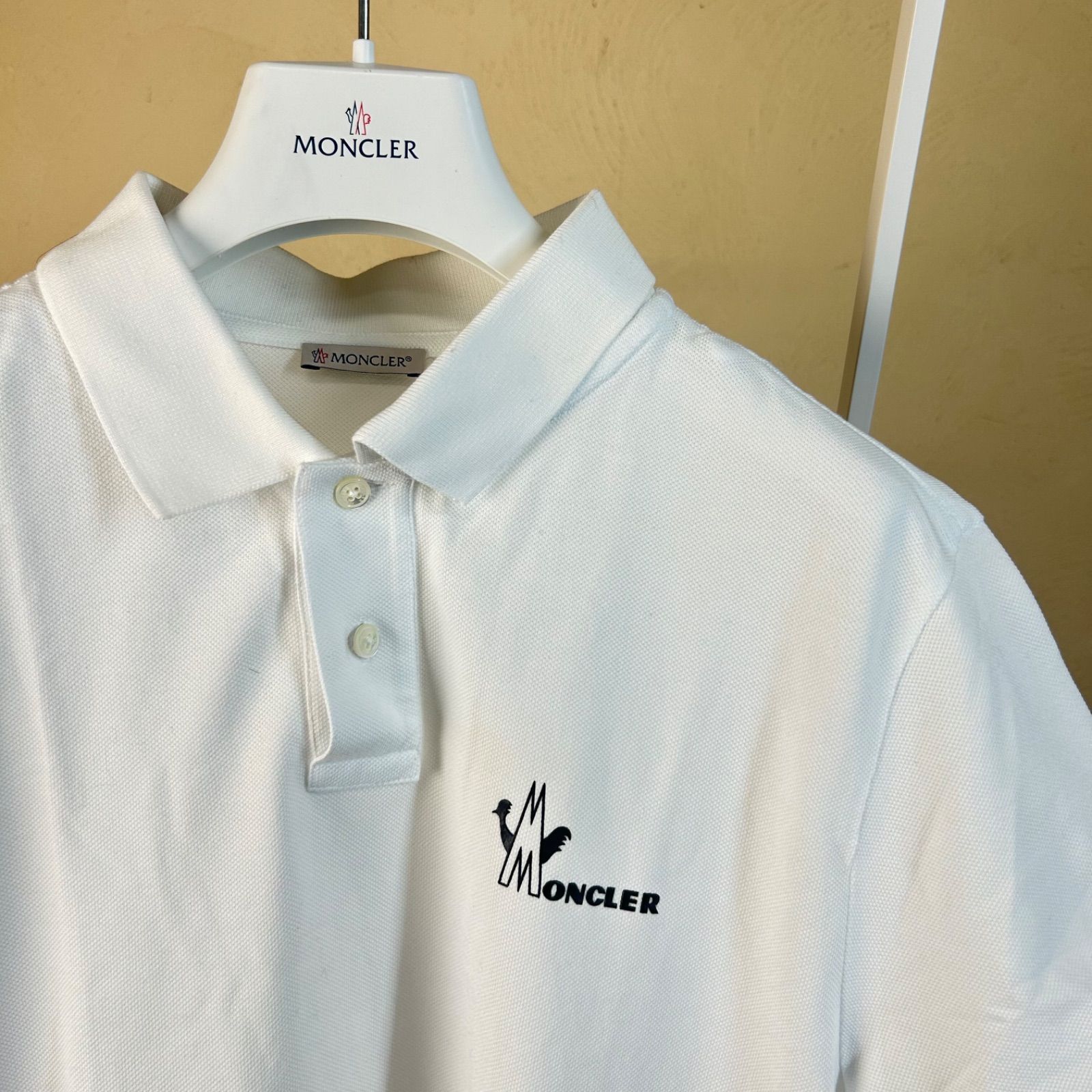 MONCLER モンクレールワンポイント半袖ポロシャツ白L